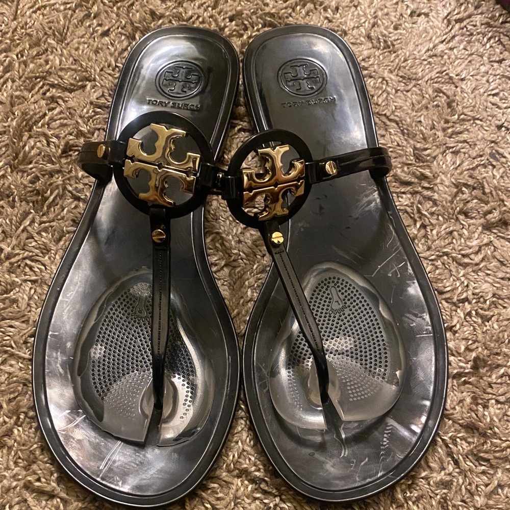 Tory Burch Metallic Black and Gold Sandals